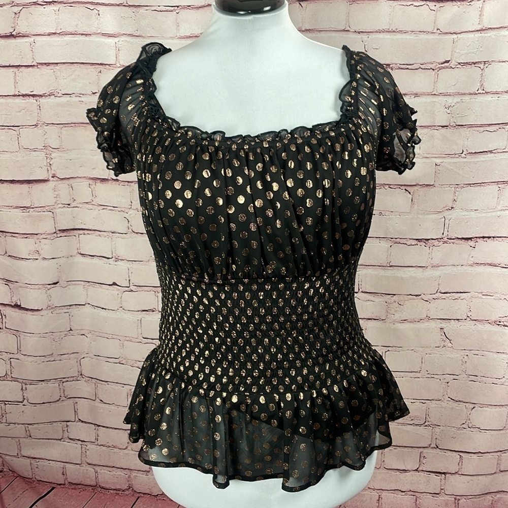 VENUS Black and Gold Polka Dot Top